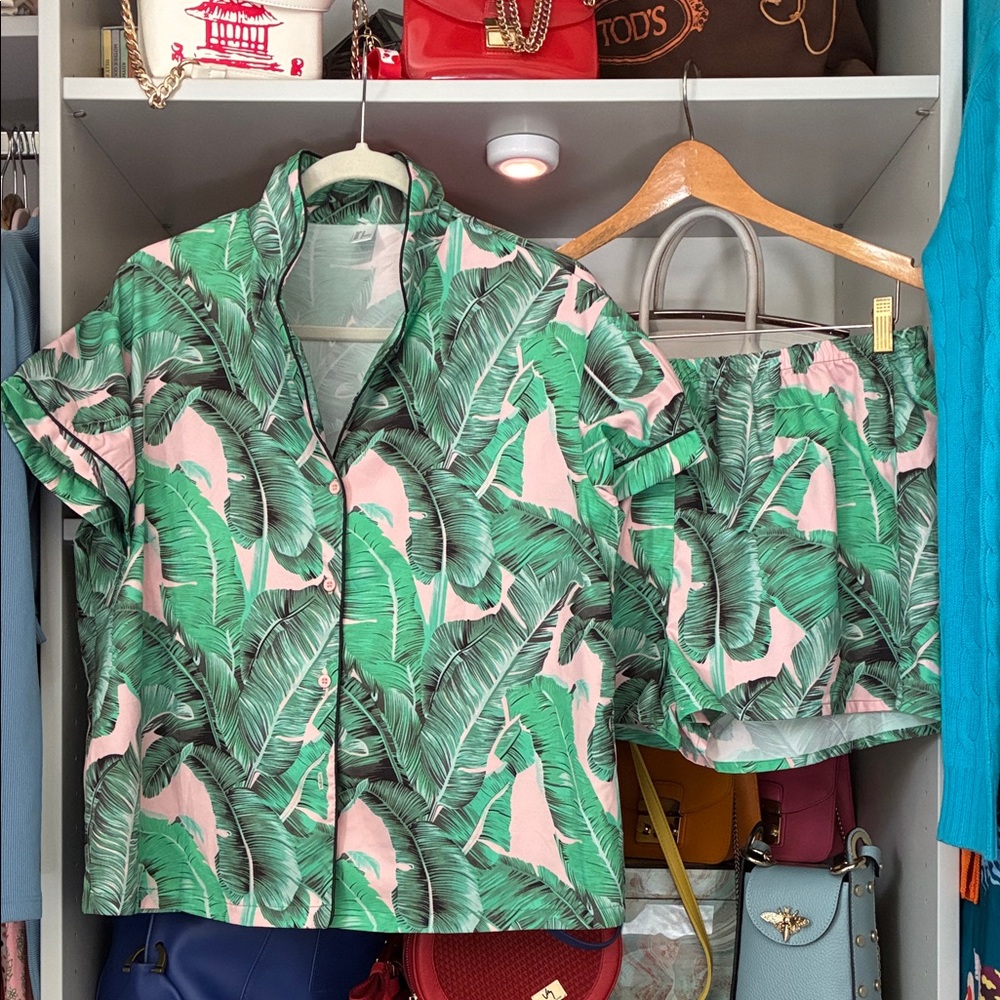 Tropical Green and Pink Shirt Set